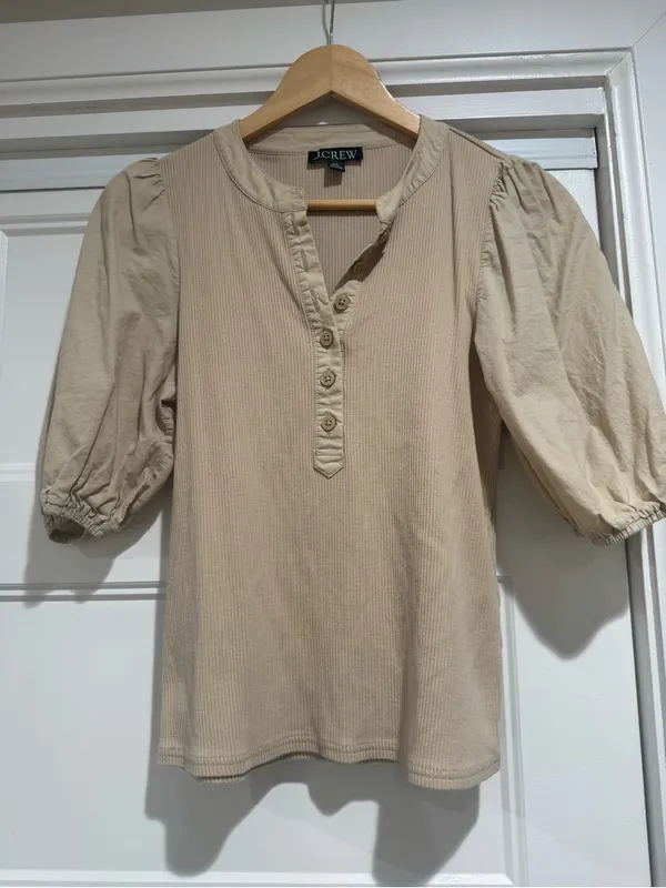 J. Crew Ribbed Puff Sleeve Henley Top - Image 2