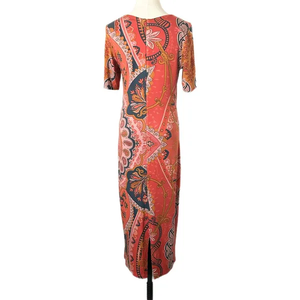 Farm Rio Giannina Knit Midi Dress Orange Paisley Floral Print Size Medium - Image 4