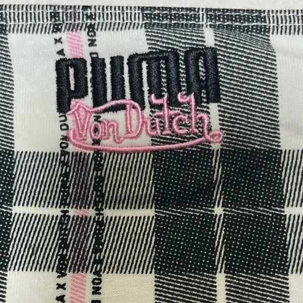 Von Dutch x Puma Women’s Plaid Bandeau Tube Top Large Y2K Black Pink Streetwear - Image 3