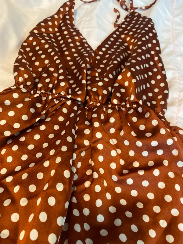 polka dot halter neck romper play suit in burnt orange - Image 7
