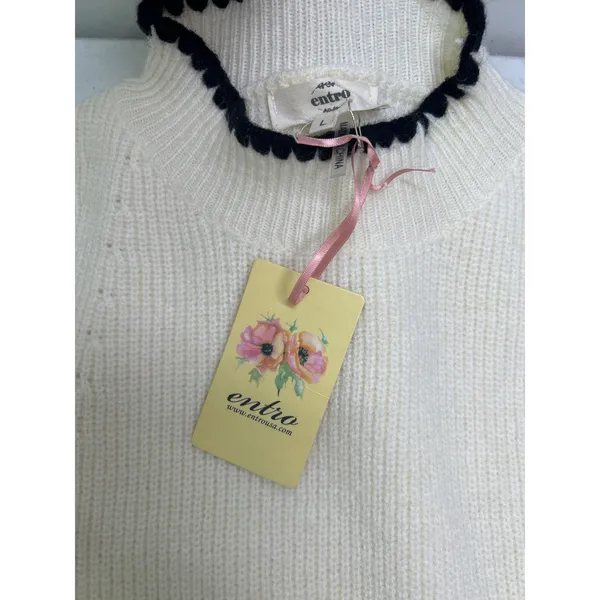 Entro NWT Women's Madison Cap Sleeve Sweater Top in Cream/Black Size Large. - Image 6