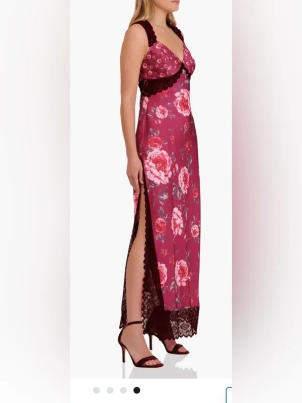 Avec Les Filles Bias Cut Lace Trim Slip roses dress maxi 6 wedding guest - Image 3