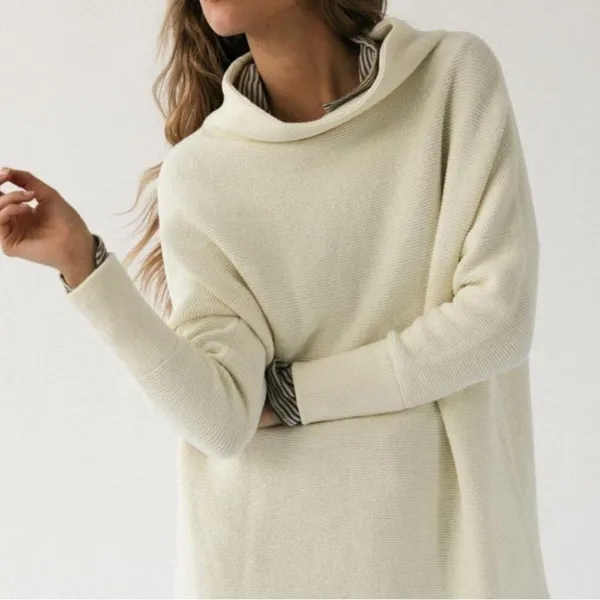 Free People Women's Ottoman Slouchy Tunic Sweater Pullover Long‎ Sleeve Ivory - Image 9