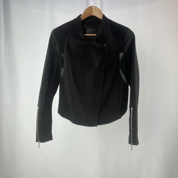 BLANK NYC Mesh Crop Motor City Moto Jacket in Black Size Small‎ - Image 3