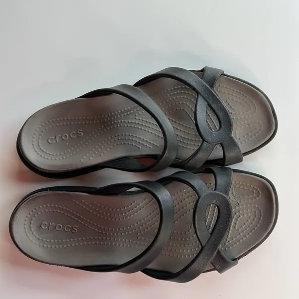 Crocs Meleen Twist Strappy Sandals Black Gray Comfort Slides Women’s Size 10 - Image 4