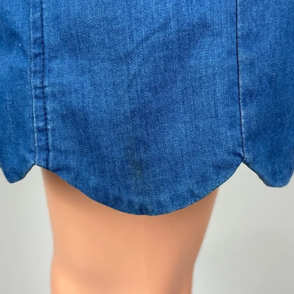 Lush Clothing Women's Blue Denim Jean High Rise Scallop A Line Button Down Skirt Size S - Image 5