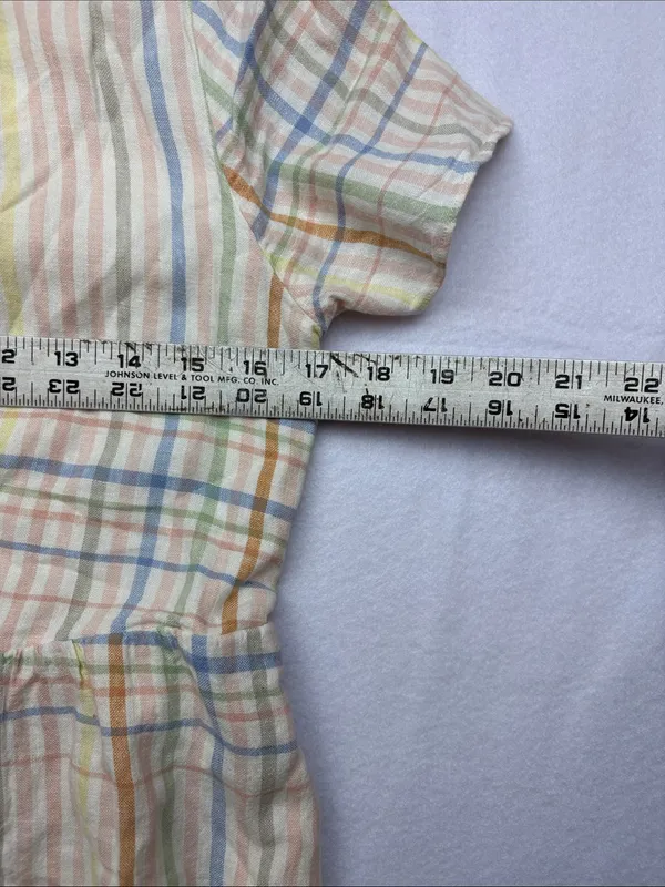 Madewell size XS new Pastel Plaid Midi Dress Elastic Waist guest summer sundress - Image 7