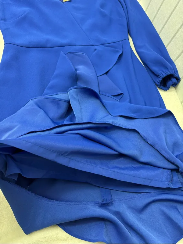 J. Crew Cobalt Royal Blue‎ Long-Sleeve ruffle-front dress Size 6 NEW - Image 12