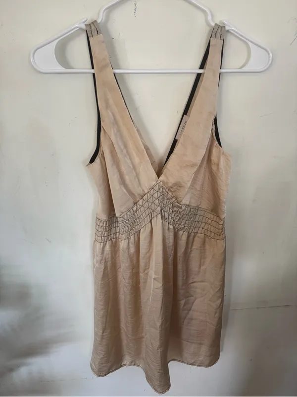 Vintage Y2K Solemio Cream V-Neck Smocked Waist Slip Dress - Image 3