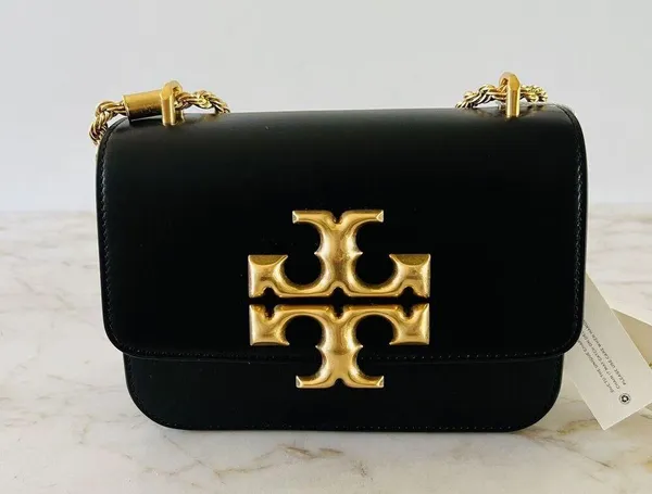 TORY BURCH Eleanor Solid Black Leather Small Convertible Crossbody Shoulder Bag - Image 4