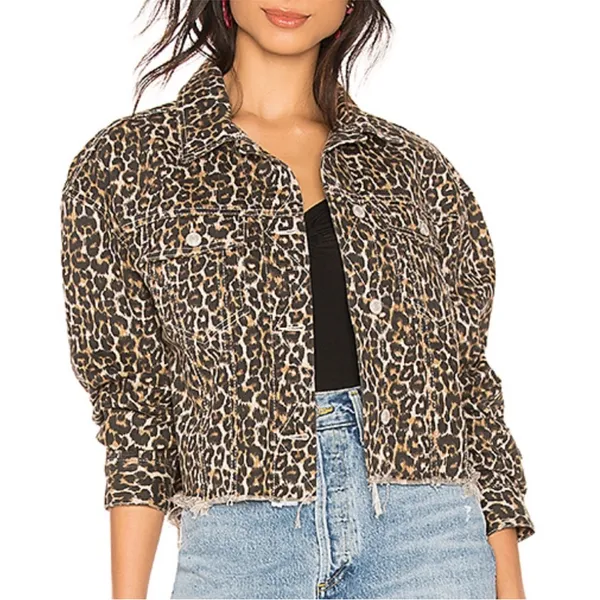 $158 NWOT Free People Cropped Leopard Oversized Denim Jacket XS - Image 4