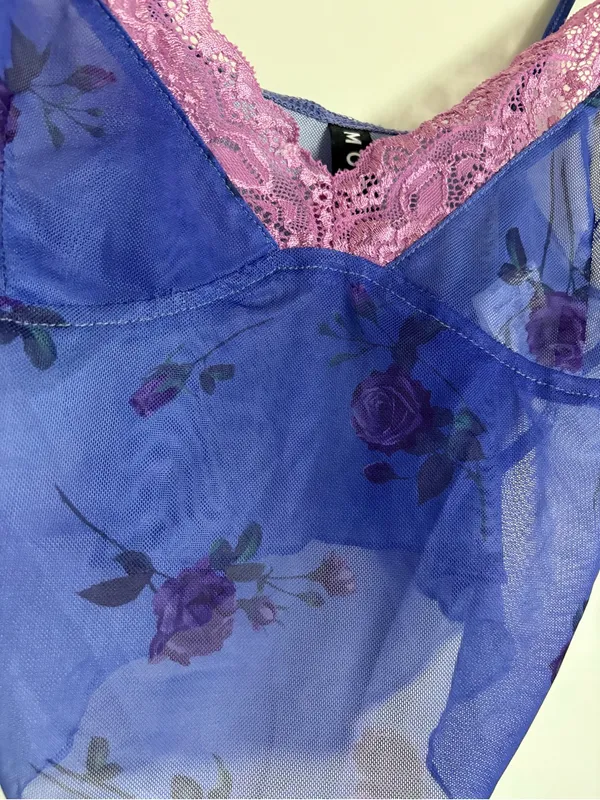 Motel Rocks Crop Top Cami Floral Romantic Coquette Cottagecore Top XS Purple - Image 5