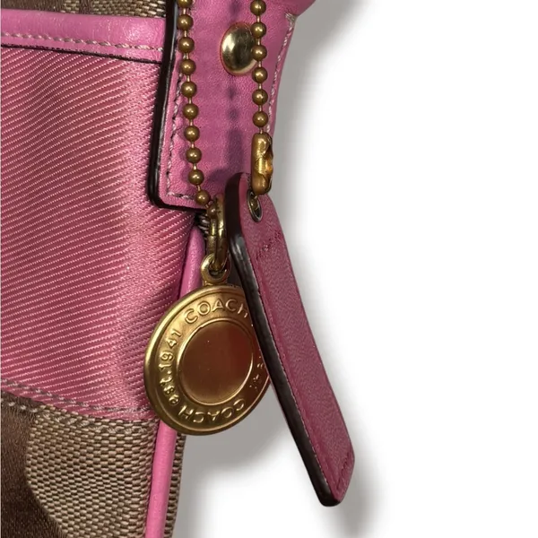 Coach Signature Stripe Swingpack Crossbody Bag Pink Tan Y2K Small Purse - Image 7