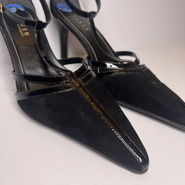 Vintage Y2K Lauren Ralph Lauren Winona Heels 7.5B Black T Strap Pointed Toe - Image 14
