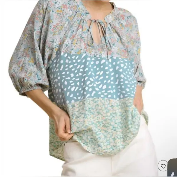 Umgee Boho Patchwork Blouse‎ – Size Small - Image 2