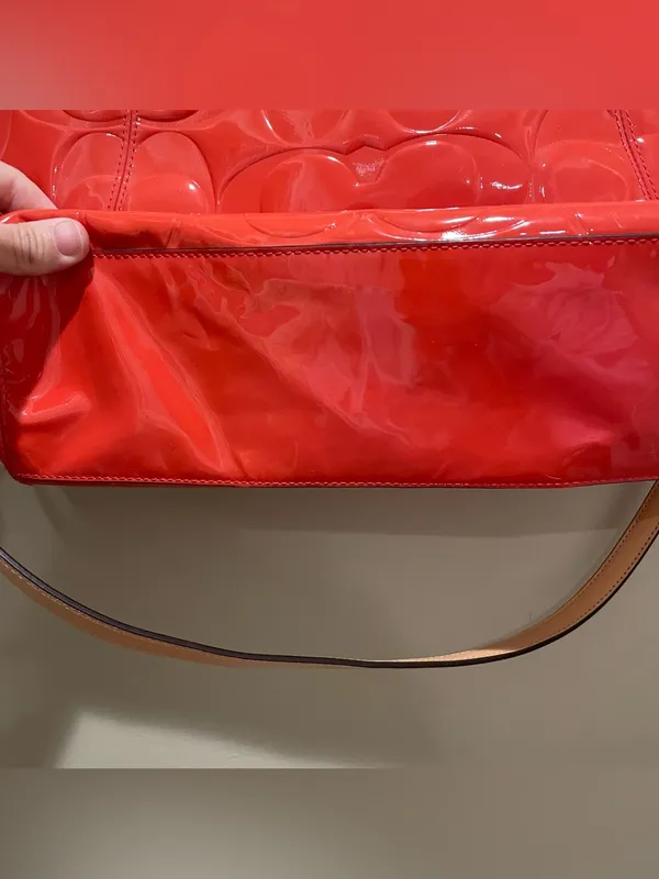 Coach Peyton Embossed Patent Leather Coral Orange Shoulder Crossbody Tote F20028 - Image 11