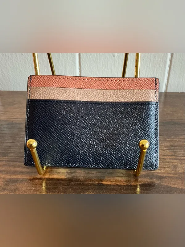 A Leather Rare Coach Slim Card Holder Black Multi Color Block Minimalist Wallet - Image 2