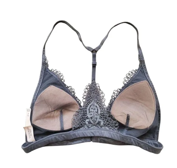 Victoria's Secret Lace Bralette Women Small Bra Front Close Racerback Gray Flirt - Image 3