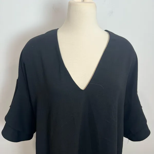 Zara Women Black V-Neck Flutter Sleeve Dress - Image 5