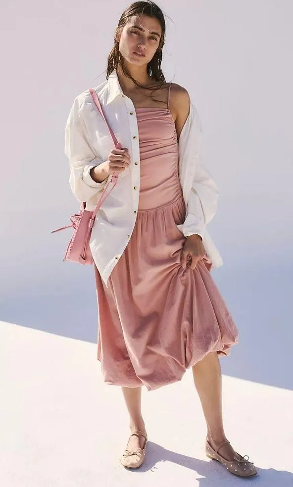 NWT FREE PEOPLE Liza Drop-Waist Midi Color: Tuscany Size M - Image 4