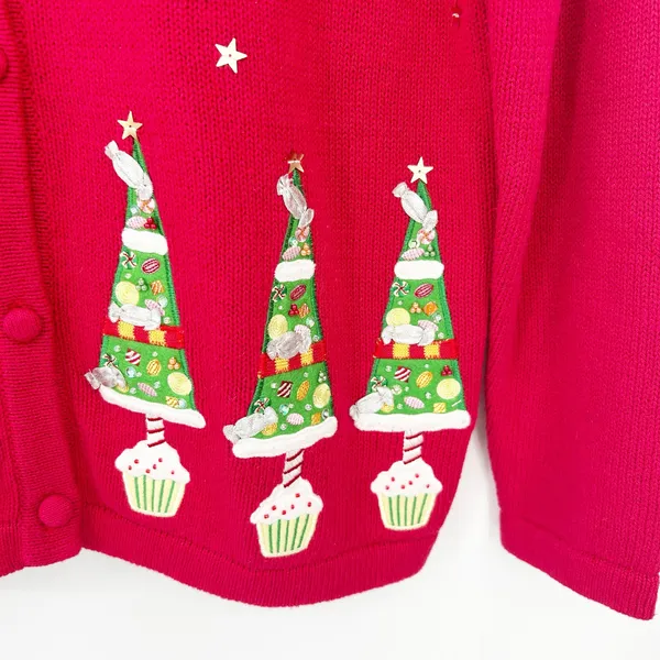 Bechamel Womens VTG Vintage Christmas Tree Ugly Christmas‎ Cardigan Sweater L - Image 2