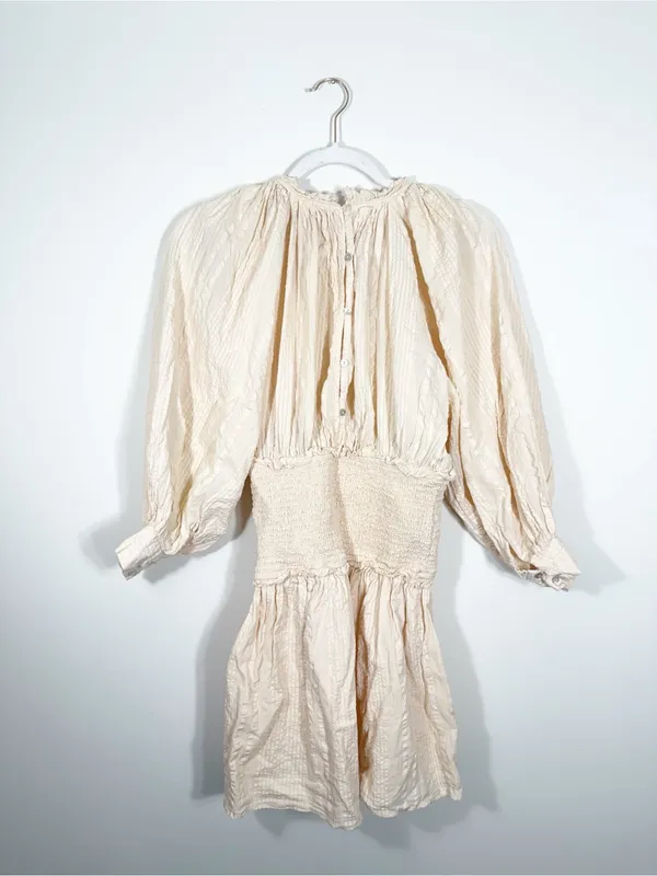Anthropologie Cleobella Magda Smocked Mini Dress Cream Tan Medium - Image 5