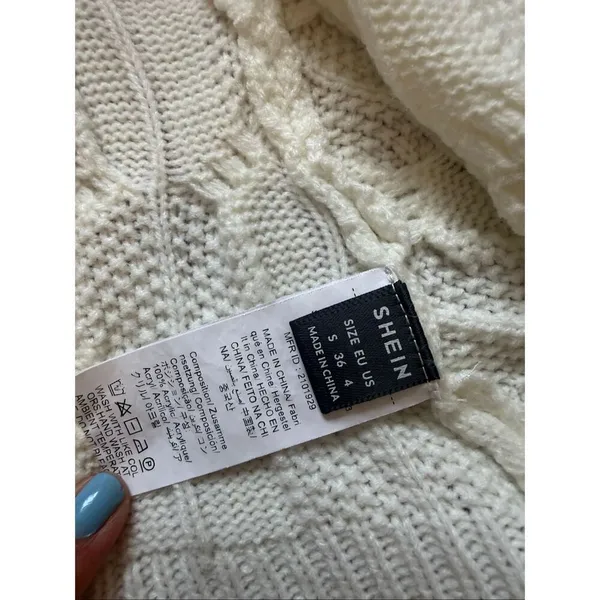 SHEIN Y2K style cable knit long sleeve shrug bolero sweater cream small - Image 4