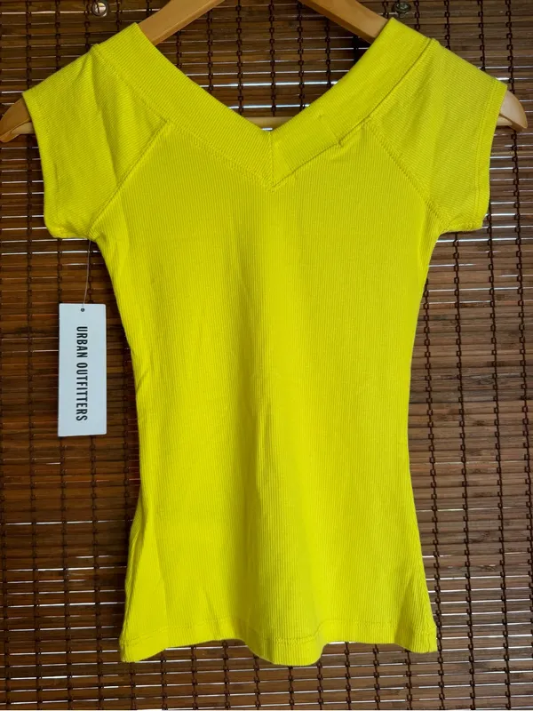 BDG Neon Yellow Ribbed V-Neck Cap Sleeve Top NWT S - Image 8