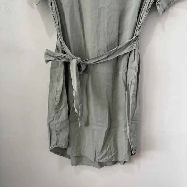 Anthropologie Cloth & Stone Sage Green V-Neck Short Sleeve‎ Tie Waist Dress Med - Image 3