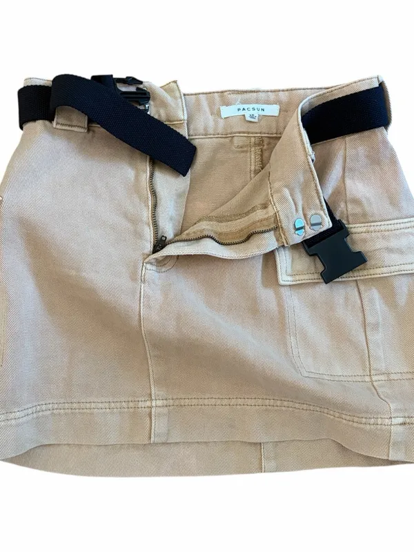 Pac Sun Women’s Size 26 Belted Zip Up Khaki Denim Cargo Mini Skirt - Image 2
