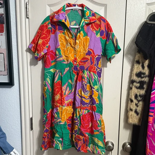 Les Amis Floral‎ Multicolor Button-Up Tiered Flowy Mini Dress - Image 2