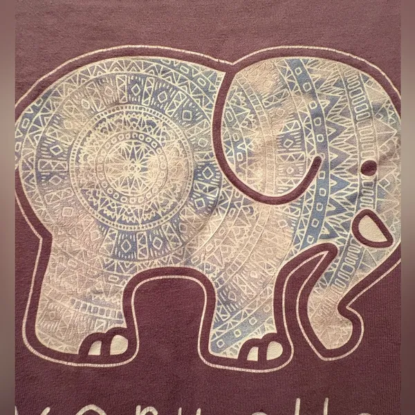 Ivory Ella size Medium purple long sleeve tee with boho elephant print. - Image 6