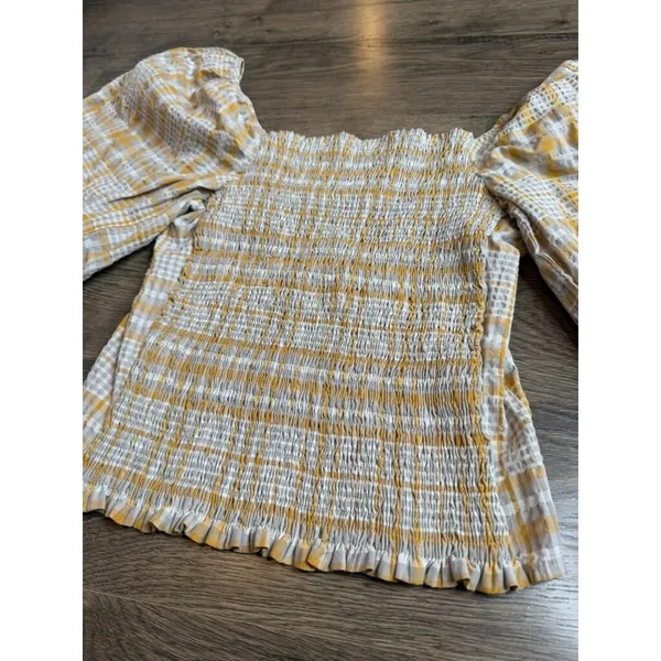 EUC Womens Maeve Anthropologie Square Neck Plaid Blouse puff‎ sleeve size M - Image 11