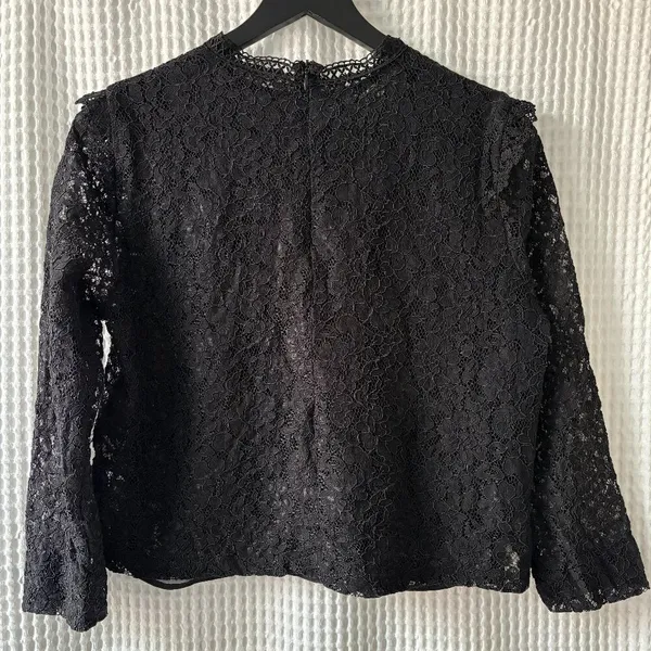 Zara women's large black slightly cropped lace blouse with sheer back goth - Image 3