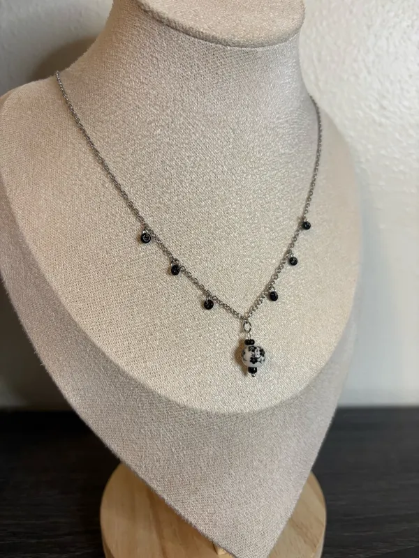 Handmade Black Floral Porcelain Charm Necklace | Waterproof & Tarnish Resistant - Image 3