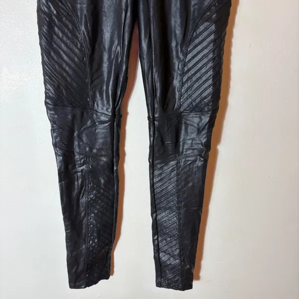 SPANX Faux Leather Moto Leggings Black High Waist Size‎ Medium - Image 3
