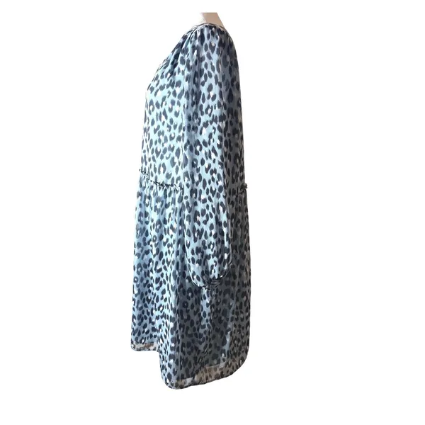 LOFT Shift Dress Womens XL Blue Excellent Leopard Print Drop‎ Waist V-Neck - Image 4
