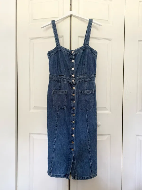 All Saints Elsie Dress Denim Midi Dress Button Down Tank Dress Size 8 - Image 3