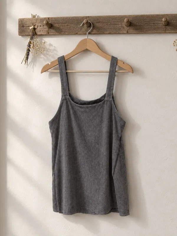 POL Washed Gray Corduroy Pinafore Mini Dress - Image 4