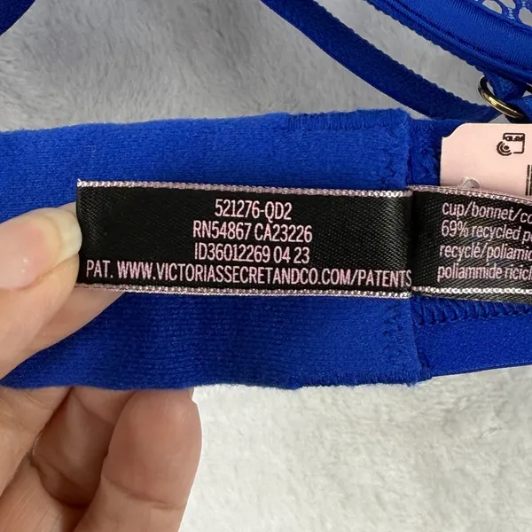 Victorias Secret Very Sexy Blue Fishnet Mesh Strappy‎ Low Cut Demi Bra Large NEW - Image 5