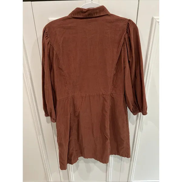 GAP Puff Sleeve Corduroy‎ Mini Dress Size Large Saddle Brown Western Cowgirl - Image 4