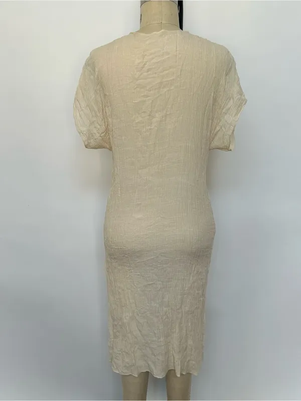 Cream Crochet Trim V-Neck Coverup with Black Accent - Image 4
