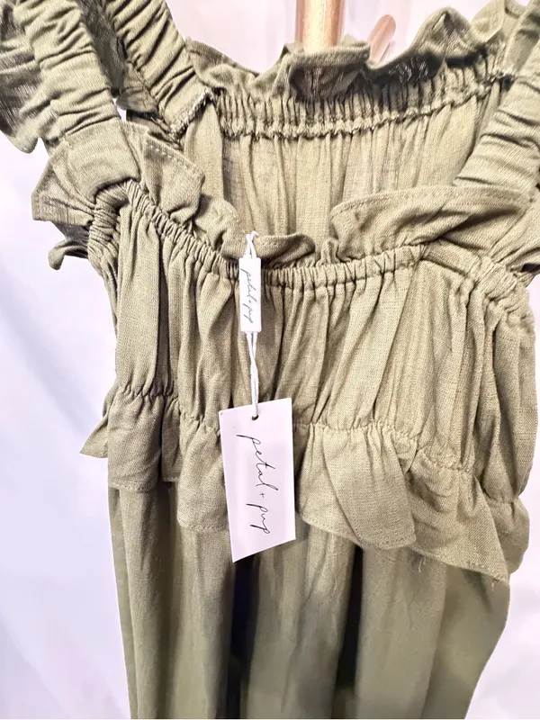 Petal & Pup- NWT- Orion Frill Strap Mini Dress - Olive Small - Image 9