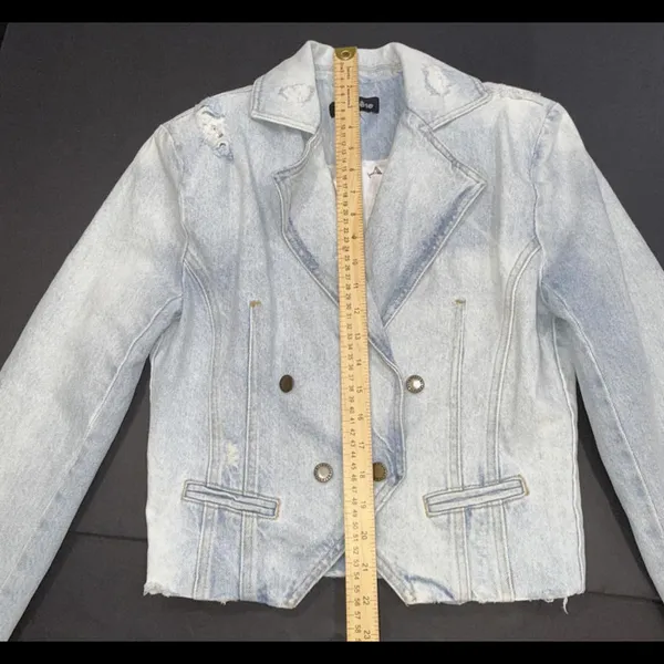 Revolve Retrofête Vivienne‎ Denim Distressed Preppy Designer Jacket SMALL - Image 11