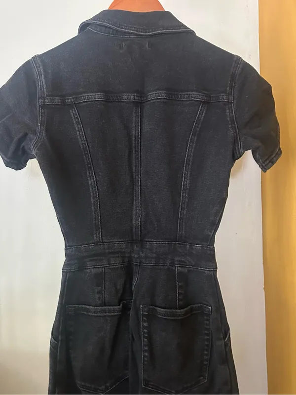 Good American Fit For Success Jumpsuit Utility‎ Short Sleeve Black Denim Size 0 - Image 6