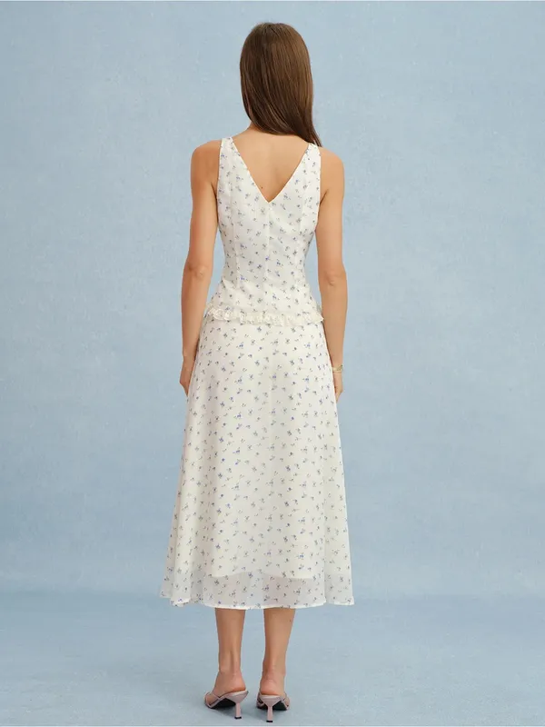 Rihoas Beige V Neck Floral Chiffon Tank Top - Image 7