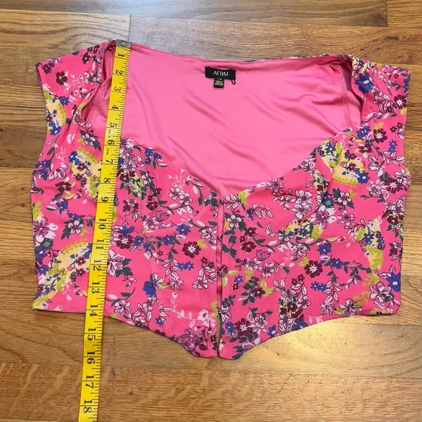 AFRM Myla Corset Womens Large Pink Floral Short Sleeve Open Front Crop Top - Image 6