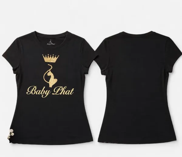 Title 🛍️ NWT Baby Phat Women's Black & Gold Rhinestone Logo T-Shirt - Size L ✨ - Image 2