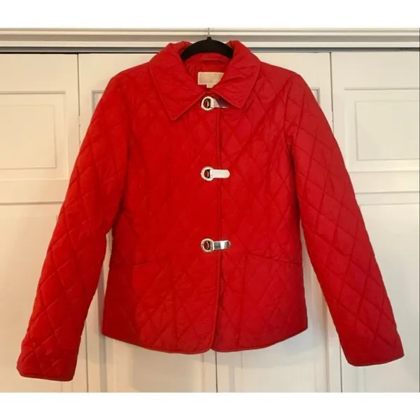 Michael Michael kors red quilted silver clasp jacket size small - Image 3