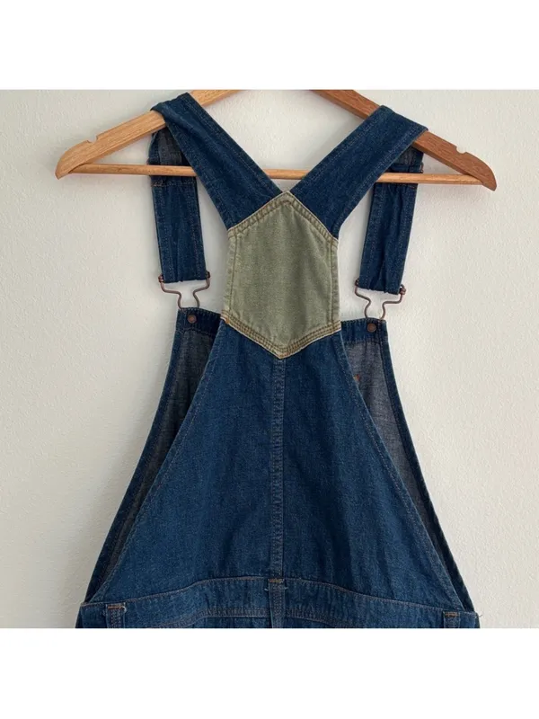 $128 We the Free Free people Carpenter Patched Dungarees jean overalls S - Image 9